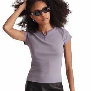MADEWELL Women’s Purple Short Sleeve Brightside Rib Split-Neck Tee Medium